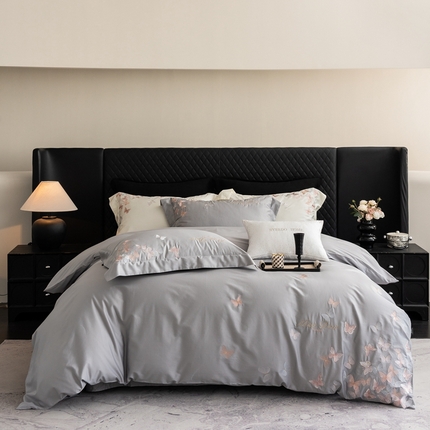 馨蕊2025新款高精密刺绣轻奢风全棉四件套-微光 微光-高级灰