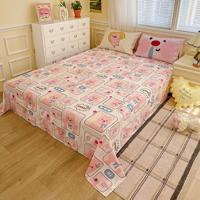 91家纺网 家纺一手货源 找家纺 一霖家纺 2025新款高克重云朵棉数码印花＋毛巾绣四件套 贪睡小猪