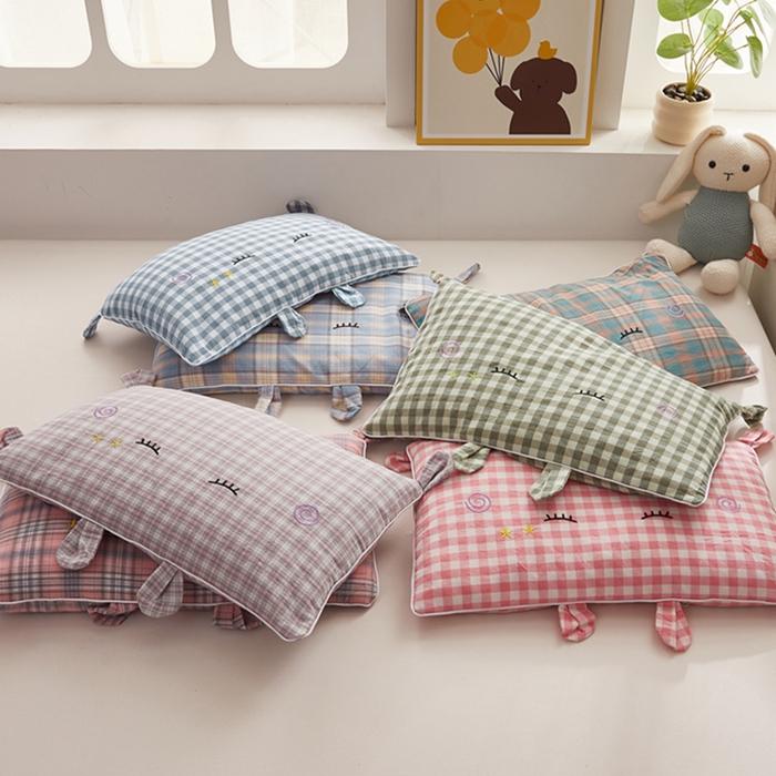 91家纺网 家纺一手货源 找家纺 （总）幸运草 2025新款格子卡通儿童纯荞麦枕头夏季幼儿园小学生全荞麦壳枕芯