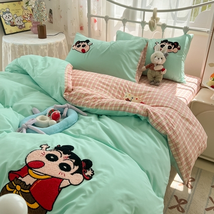 91家纺网 家纺一手货源 找家纺 （总）子钦家纺 2025新款云朵棉蜡笔小新哪吒毛巾绣床单床笠四件套