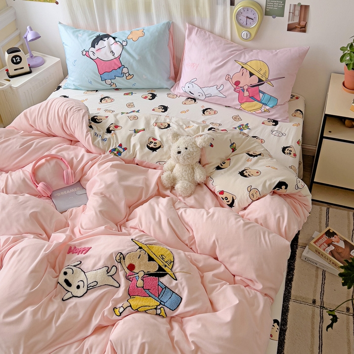 91家纺网 家纺一手货源 找家纺 一霖家纺 2025新款高克重云朵棉数码印花＋毛巾绣四件套 去春游吧