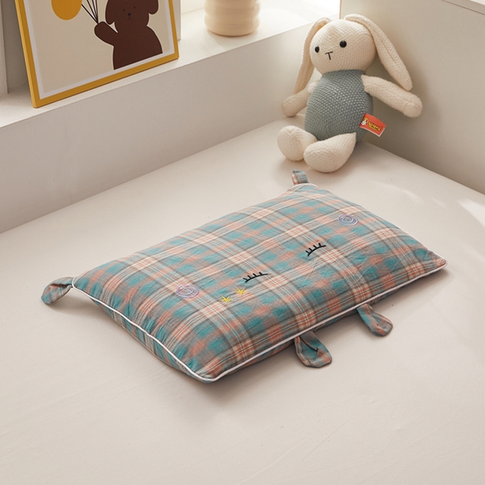 91家纺网 家纺一手货源 找家纺 （总）幸运草 2025新款格子卡通儿童纯荞麦枕头夏季幼儿园小学生全荞麦壳枕芯