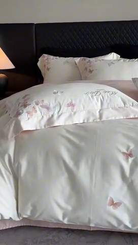 91家纺网 家纺一手货源 找家纺 （总）馨蕊 2025新款高精密刺绣轻奢风全棉四件套-微光