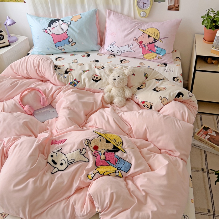 91家纺网 家纺一手货源 找家纺 一霖家纺 2025新款高克重云朵棉数码印花＋毛巾绣四件套 去春游吧