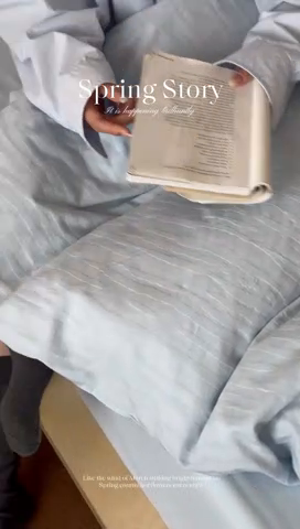 91家纺网 家纺一手货源 找家纺 小春日和  纯棉色织双层纱四件套提花被套纯色加大床单1.8床笠民宿风高端不规则条纹四件套 觅光-兰