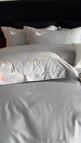 91家纺网 家纺一手货源 找家纺 馨蕊家居 2025新款高精密刺绣轻奢风全棉四件套-棉-花至 花至-高级灰