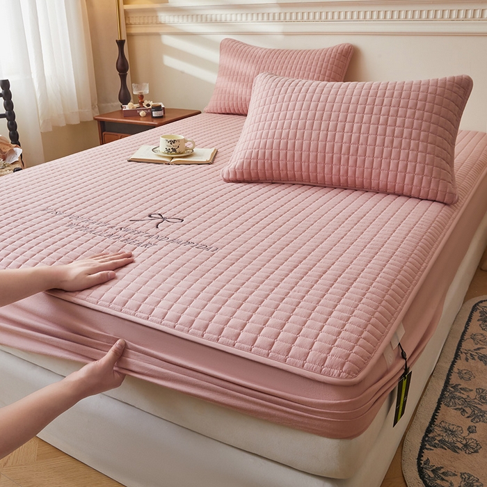 91家纺网 家纺一手货源 找家纺 3C 2025新款全棉水洗棉夹棉 床笠-蝴蝶结 蝴蝶结 烟粉