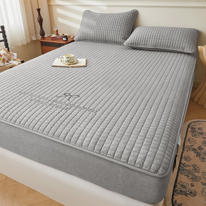 91家纺网 家纺一手货源 找家纺 3C 2025新款全棉水洗棉夹棉 床笠-蝴蝶结 蝴蝶结 月灰