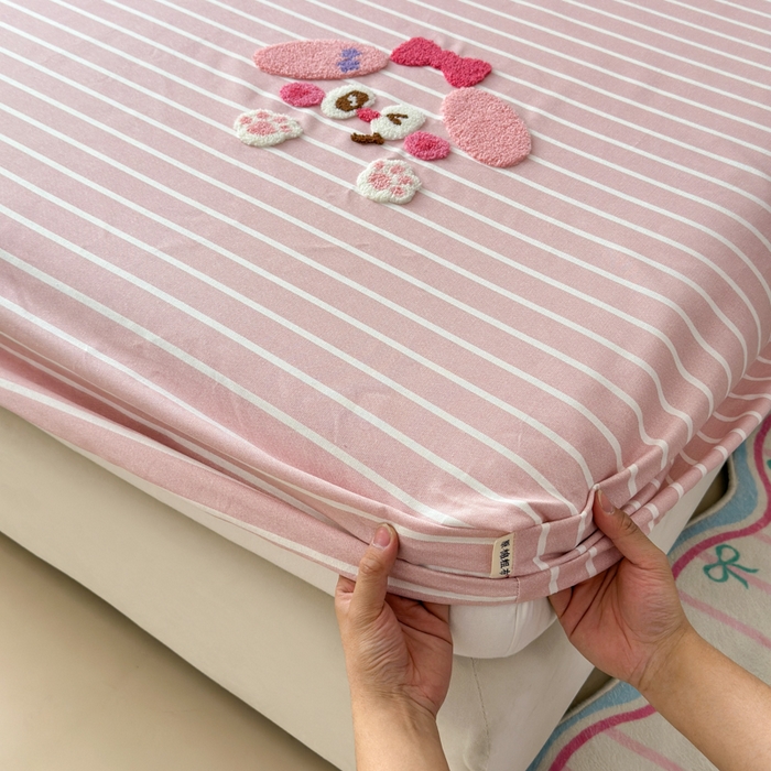 91家纺网 家纺一手货源 找家纺 如意朵 2025全棉老粗布刺绣床笠系列 小可爱