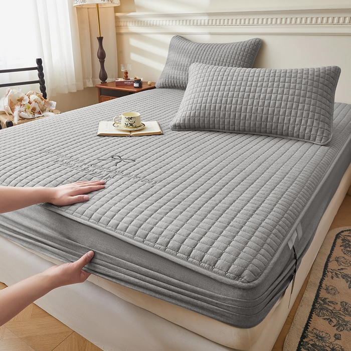 91家纺网 家纺一手货源 找家纺 3C 2025新款全棉水洗棉夹棉 床笠-蝴蝶结 蝴蝶结 月灰