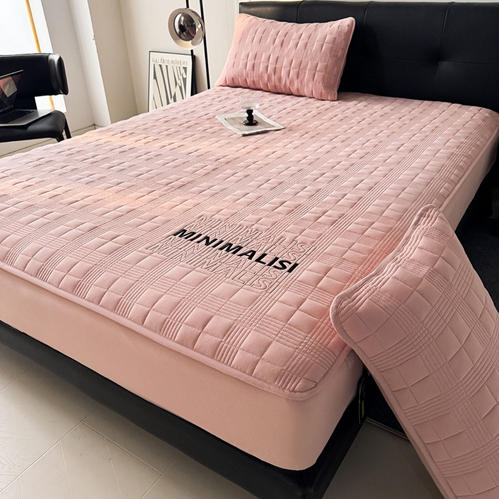 91家纺网 家纺一手货源 找家纺 3C 2025新款全棉水洗棉刺绣夹棉床笠 漫生活 豆沙粉