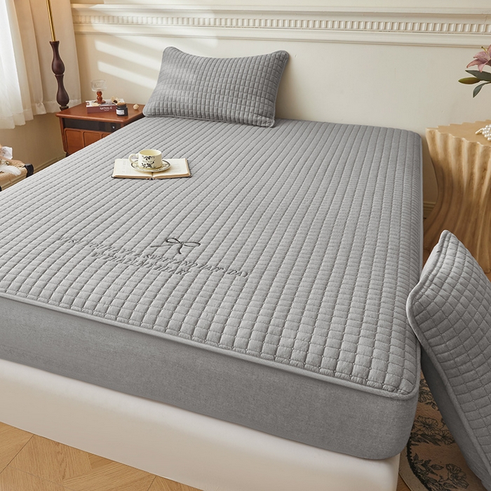 91家纺网 家纺一手货源 找家纺 3C 2025新款全棉水洗棉夹棉 床笠-蝴蝶结 蝴蝶结 月灰