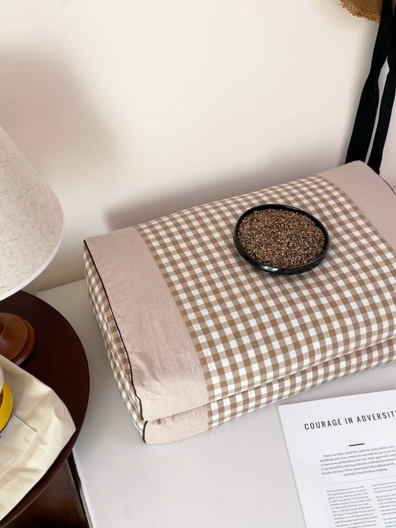 91家纺网 家纺一手货源 找家纺 卓昌枕芯 2025新款全棉水洗棉色织荞麦枕头枕芯 水洗棉荞麦枕-咖格子