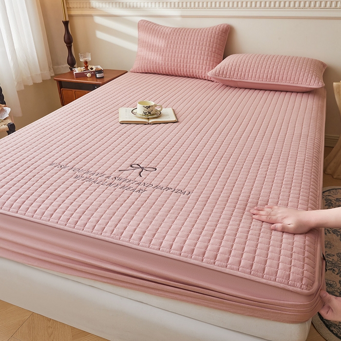 91家纺网 家纺一手货源 找家纺 3C 2025新款全棉水洗棉夹棉 床笠-蝴蝶结 蝴蝶结 烟粉