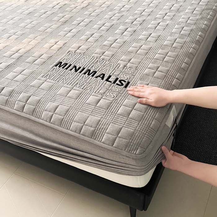 91家纺网 家纺一手货源 找家纺 3C 2025新款全棉水洗棉刺绣夹棉床笠 漫生活 简意灰 