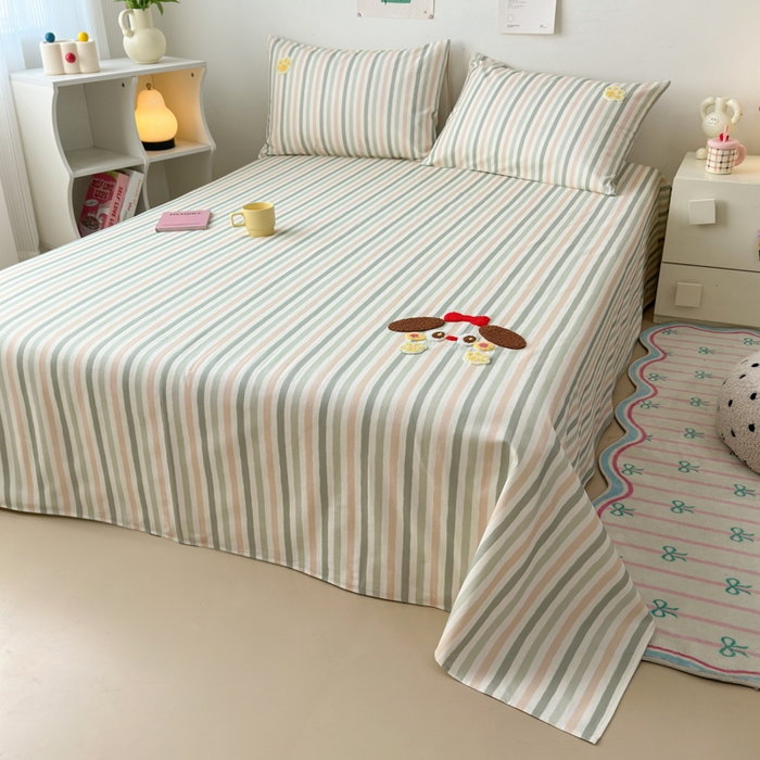 91家纺网 家纺一手货源 找家纺 如意朵 2025全棉老粗布刺绣床单系列 小萌宝