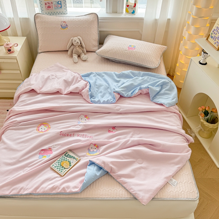 91家纺网 家纺一手货源 找家纺 慕尚家纺 2025刺绣款乳胶凉席水洗棉夏被三件套四件套 茶杯喵