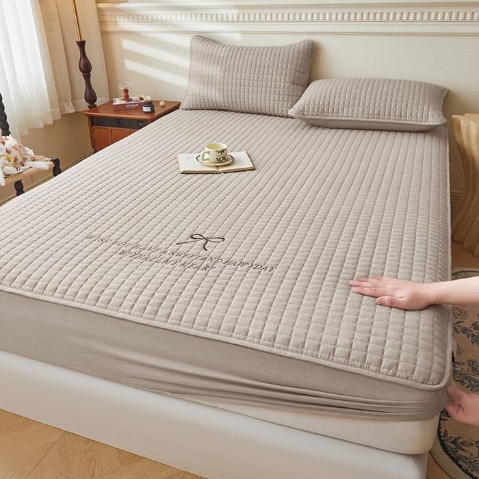 91家纺网 家纺一手货源 找家纺 3C 2025新款全棉水洗棉夹棉 床笠-蝴蝶结 蝴蝶结 卡其