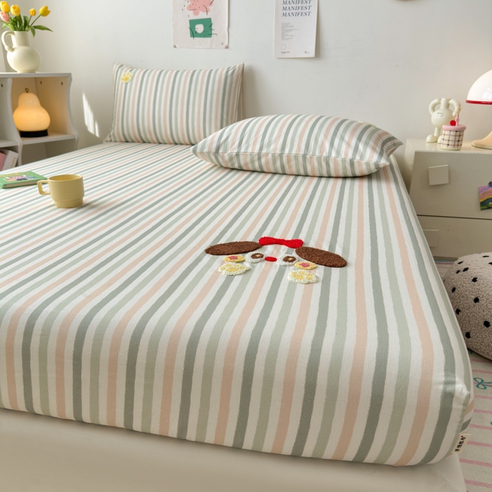 91家纺网 家纺一手货源 找家纺 如意朵 2025全棉老粗布刺绣床笠系列 小萌宝