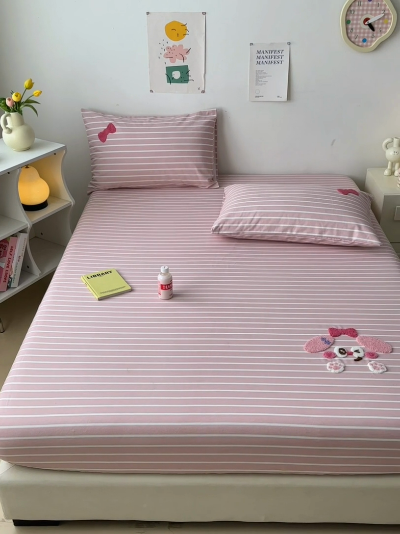 91家纺网 家纺一手货源 找家纺 如意朵 2025全棉老粗布刺绣床笠系列 小可爱