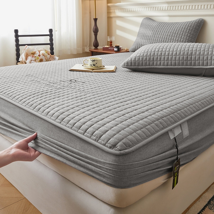 91家纺网 家纺一手货源 找家纺 3C 2025新款全棉水洗棉夹棉 床笠-蝴蝶结 蝴蝶结 月灰