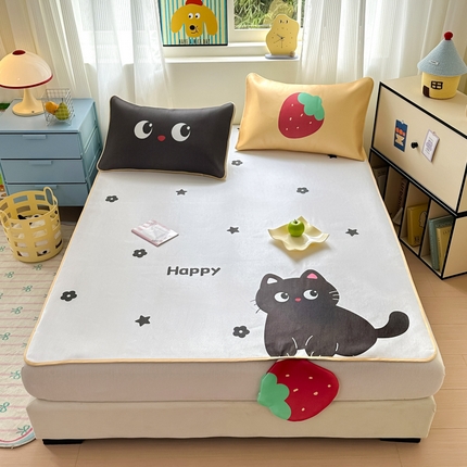 91家纺网 家纺一手货源 找家纺 乐童家纺 2025新款大版300D冰藤席 草莓小猫