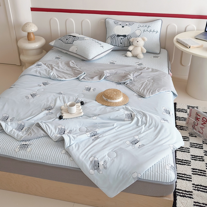 91家纺网 家纺一手货源 找家纺 RYB红黄兰 2025新款INS原创超萌卡通锦氨冰皮夹棉软席凉席床笠三件套 憨憨雪纳瑞