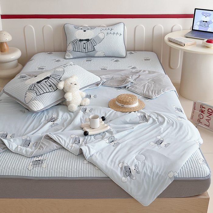 91家纺网 家纺一手货源 找家纺 RYB红黄兰 2025新款INS原创超萌卡通锦氨冰皮夹棉软席凉席床笠三件套 憨憨雪纳瑞