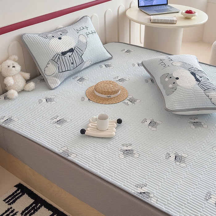 91家纺网 家纺一手货源 找家纺 RYB红黄兰 2025新款INS原创超萌卡通锦氨冰皮夹棉软席凉席床笠三件套 憨憨雪纳瑞