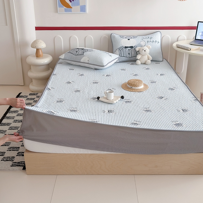 91家纺网 家纺一手货源 找家纺 RYB红黄兰 2025新款INS原创超萌卡通锦氨冰皮夹棉软席凉席床笠三件套 憨憨雪纳瑞