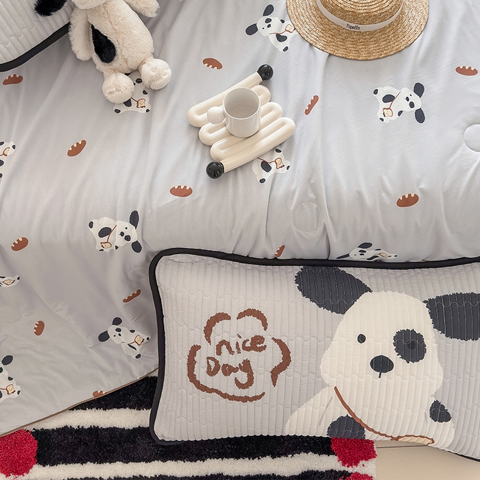 91家纺网 家纺一手货源 找家纺 RYB红黄兰 2025新款INS原创超萌卡通锦氨冰皮夏被夏凉被空调被 黑白小狗