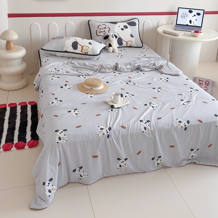 91家纺网 家纺一手货源 找家纺 RYB红黄兰 2025新款INS原创超萌卡通锦氨冰皮夏被夏凉被空调被 黑白小狗