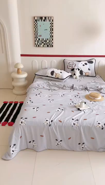 91家纺网 家纺一手货源 找家纺 RYB红黄兰 2025新款INS原创超萌卡通锦氨冰皮夏被夏凉被空调被 黑白小狗