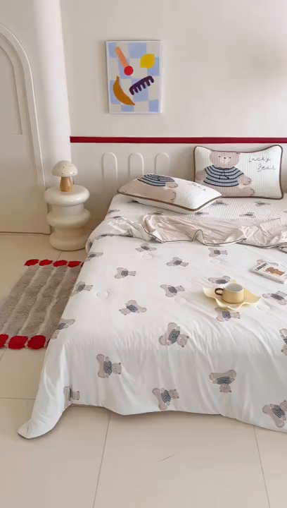 91家纺网 家纺一手货源 找家纺 RYB红黄兰 2025新款INS原创超萌卡通锦氨冰皮夏被夏凉被空调被 奶油小熊