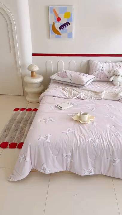 91家纺网 家纺一手货源 找家纺 RYB红黄兰 2025新款INS原创超萌卡通锦氨冰皮夏被夏凉被空调被 甜心小兔