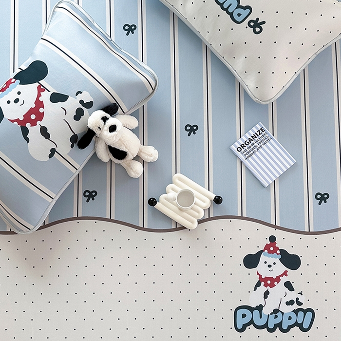 91家纺网 家纺一手货源 找家纺 RYB红黄兰 2025新款INS原创超萌卡通大版碳光冰丝凉席三明治空调席三件套席子 蝴蝶结小狗