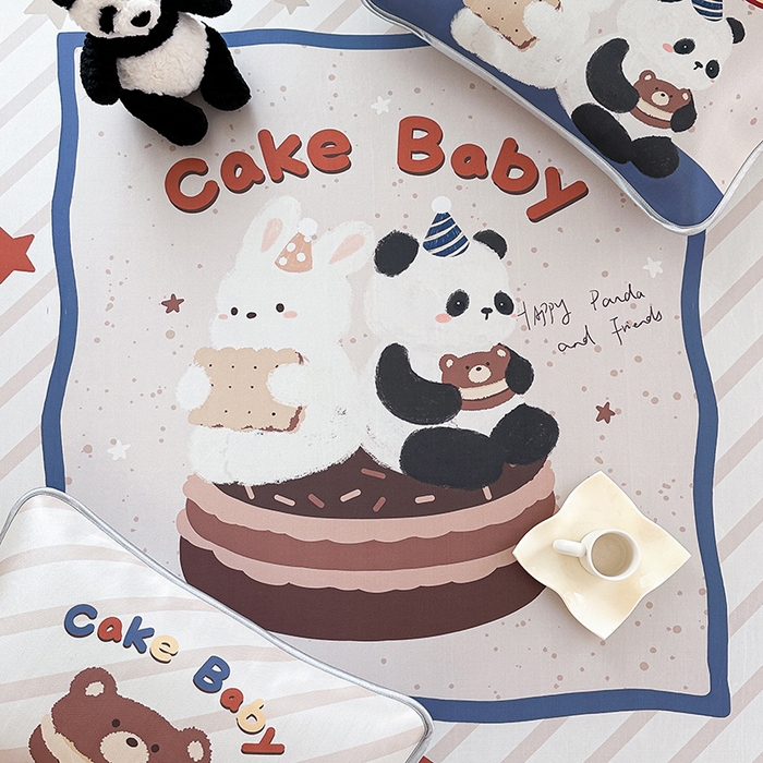 91家纺网 家纺一手货源 找家纺 RYB红黄兰 2025新款INS原创超萌卡通大版碳光冰丝凉席三明治空调席三件套席子 甜品屋