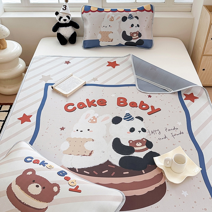 91家纺网 家纺一手货源 找家纺 RYB红黄兰 2025新款INS原创超萌卡通大版碳光冰丝凉席三明治空调席三件套席子 甜品屋