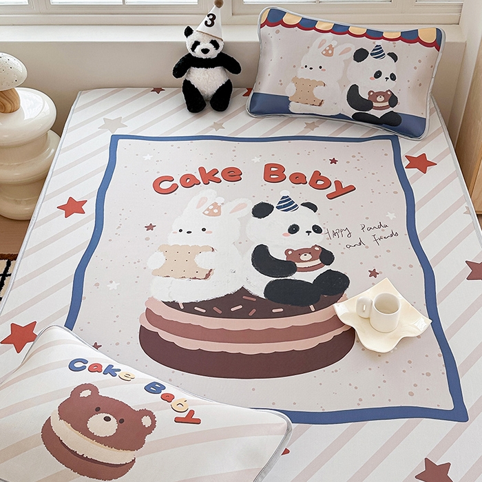 91家纺网 家纺一手货源 找家纺 RYB红黄兰 2025新款INS原创超萌卡通大版碳光冰丝凉席三明治空调席三件套席子 甜品屋