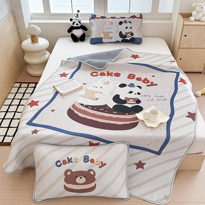 91家纺网 家纺一手货源 找家纺 RYB红黄兰 2025新款INS原创超萌卡通大版碳光冰丝凉席三明治空调席三件套席子 甜品屋