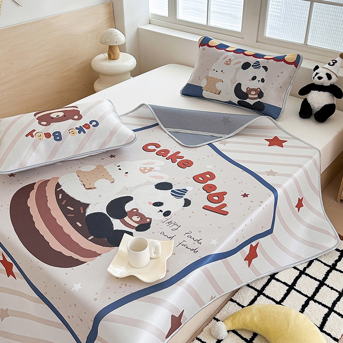 91家纺网 家纺一手货源 找家纺 RYB红黄兰 2025新款INS原创超萌卡通大版碳光冰丝凉席三明治空调席三件套席子 甜品屋