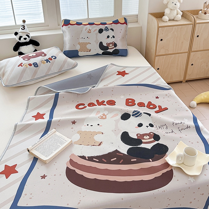 91家纺网 家纺一手货源 找家纺 RYB红黄兰 2025新款INS原创超萌卡通大版碳光冰丝凉席三明治空调席三件套席子 甜品屋