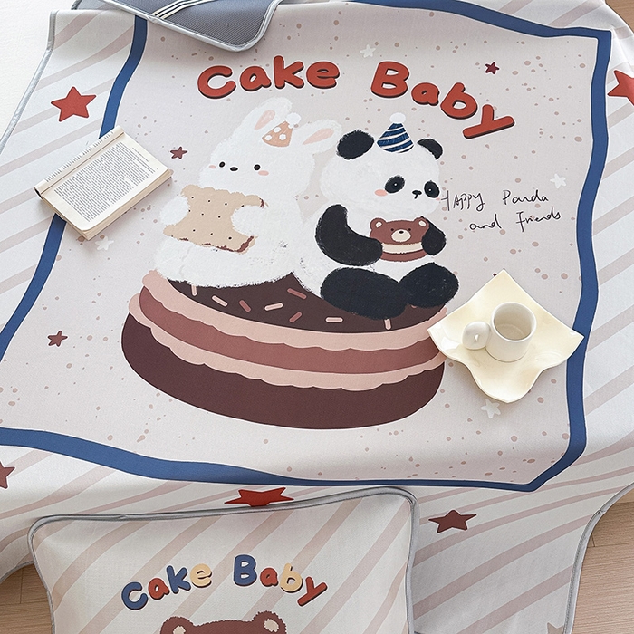 91家纺网 家纺一手货源 找家纺 RYB红黄兰 2025新款INS原创超萌卡通大版碳光冰丝凉席三明治空调席三件套席子 甜品屋