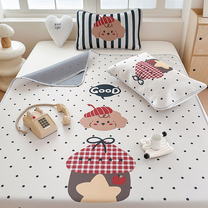 91家纺网 家纺一手货源 找家纺 RYB红黄兰 2025新款INS原创超萌卡通大版碳光冰丝凉席三明治空调席三件套席子 宠物之家