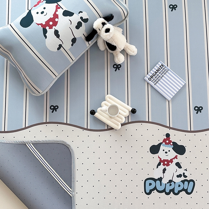 91家纺网 家纺一手货源 找家纺 RYB红黄兰 2025新款INS原创超萌卡通大版碳光冰丝凉席三明治空调席三件套席子 蝴蝶结小狗