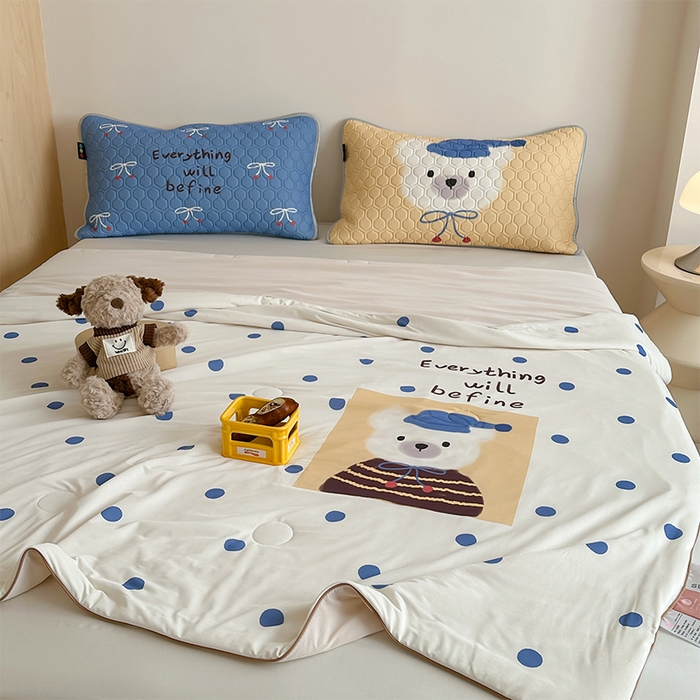 91家纺网 家纺一手货源 找家纺 RYB红黄兰 A类2025新款INS原创大版卡通锦氨冰皮夏被夏凉被空调被 波点熊仔