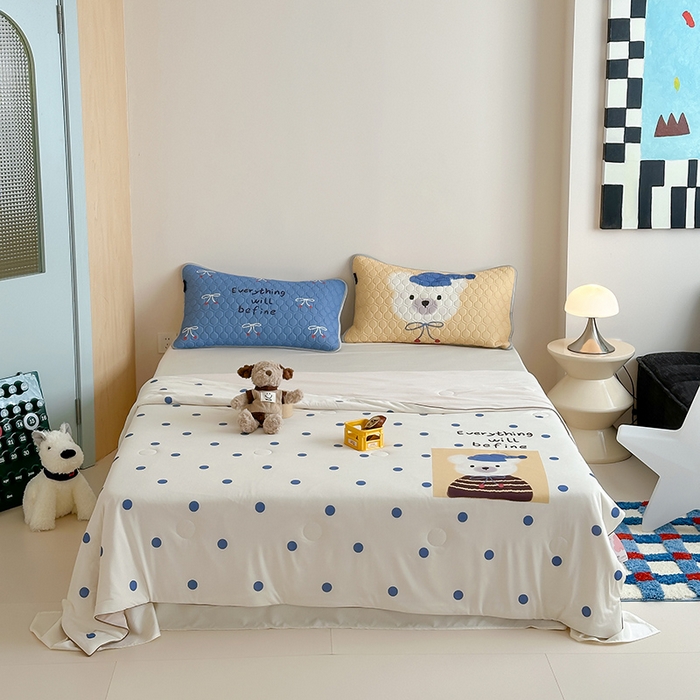 91家纺网 家纺一手货源 找家纺 RYB红黄兰 A类2025新款INS原创大版卡通锦氨冰皮夏被夏凉被空调被 波点熊仔