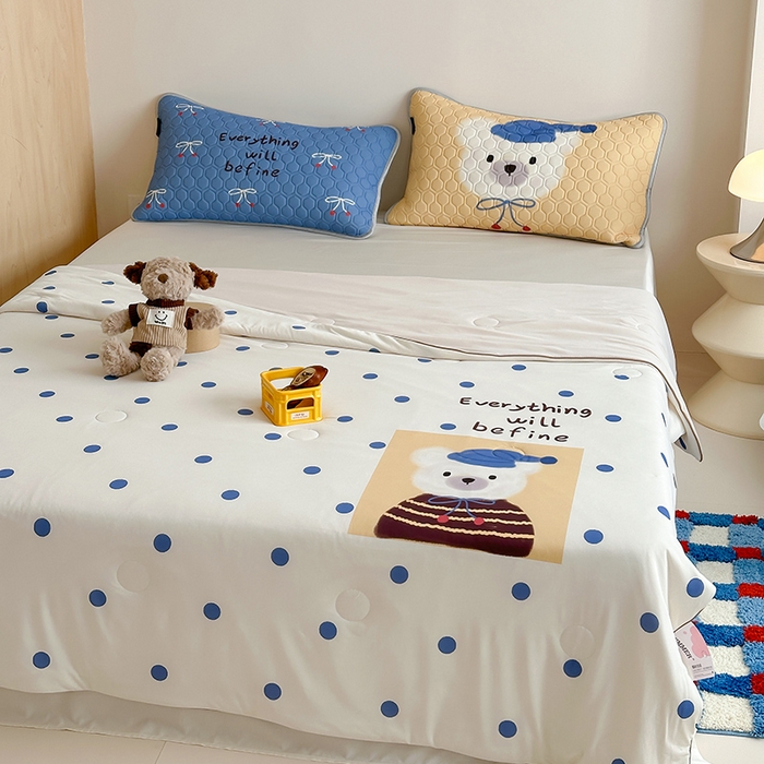 91家纺网 家纺一手货源 找家纺 RYB红黄兰 A类2025新款INS原创大版卡通锦氨冰皮夏被夏凉被空调被 波点熊仔