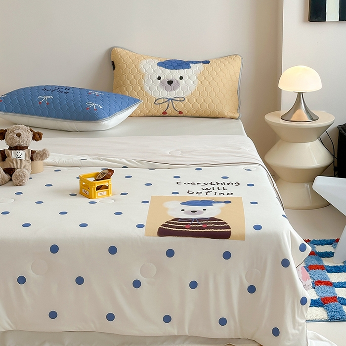 91家纺网 家纺一手货源 找家纺 RYB红黄兰 A类2025新款INS原创大版卡通锦氨冰皮夏被夏凉被空调被 波点熊仔