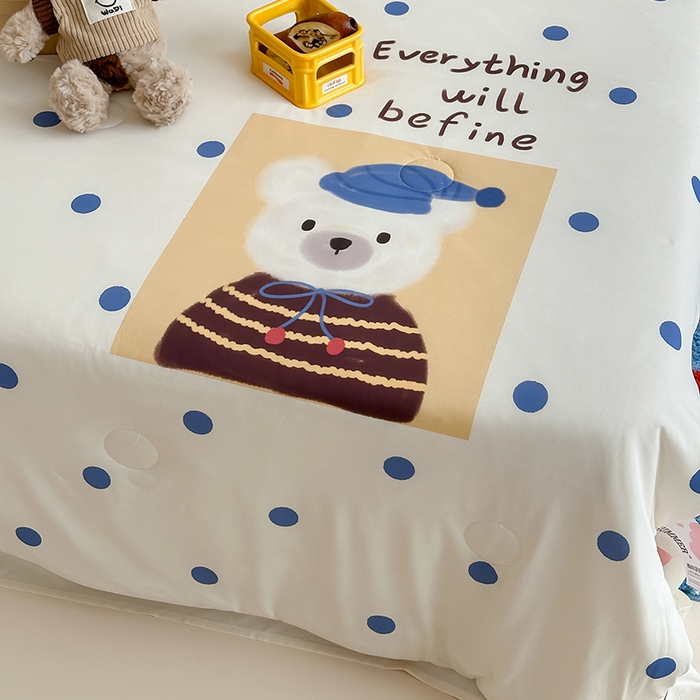 91家纺网 家纺一手货源 找家纺 RYB红黄兰 A类2025新款INS原创大版卡通锦氨冰皮夏被夏凉被空调被 波点熊仔